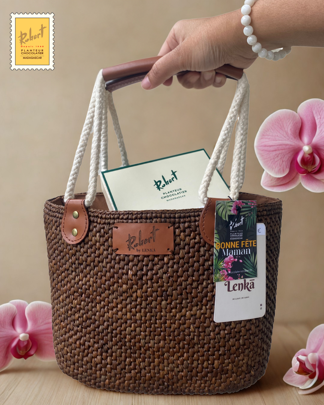 [SACRNOIR] Sac en Raphia aux teintes "Chocolat Noir"